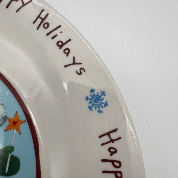 Winter Dinner Plate White Round Happy Holidays Snowflakes Snowman Couple Dish - Picture 9 of 12